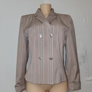 Signature Larry Levine Women's Striped Blazer in Gray and Tan Size 10